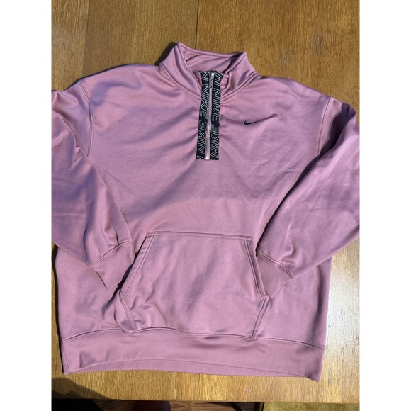 Nike Dri-Fit 1/4 Zip Pullover Kangaroo Pocket Pink Rose  Womens L Logo Tape Rare - Picture 1 of 8